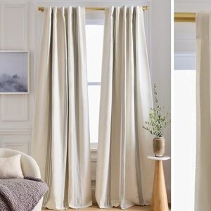 NWT QUINCE Set 48x96 Coastal Stripe Linen Cotton Room Darkening Curtains 1616